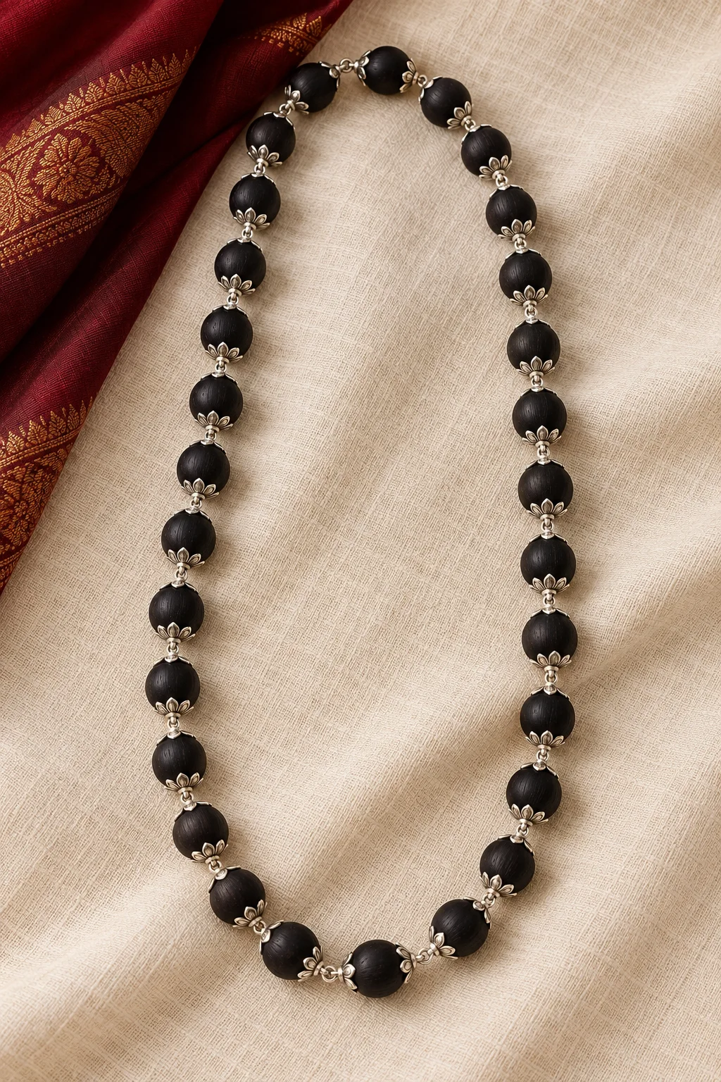 Silver-Capped Karungali Malai